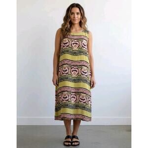 Ann Taylor LOFT Boho Chartreuse Pink Floral Sleeveless Mini Shift Dress Size XL